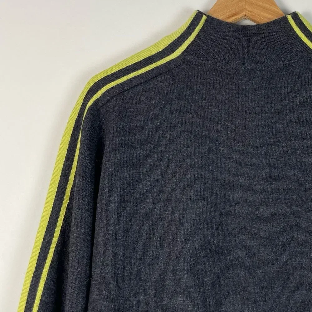 Neve Grey 100% Wool Long Sleeves Mock Neck Quater Zip Sweater‎ Size XL